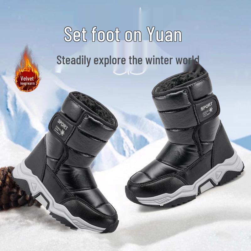 Mädchen Winter 2025 Rutschfeste Prinzessinnen Schneestiefel - Dick gefüttert mit Samt, Warme Baumwollschuhe für mittelgroße und große Kinder