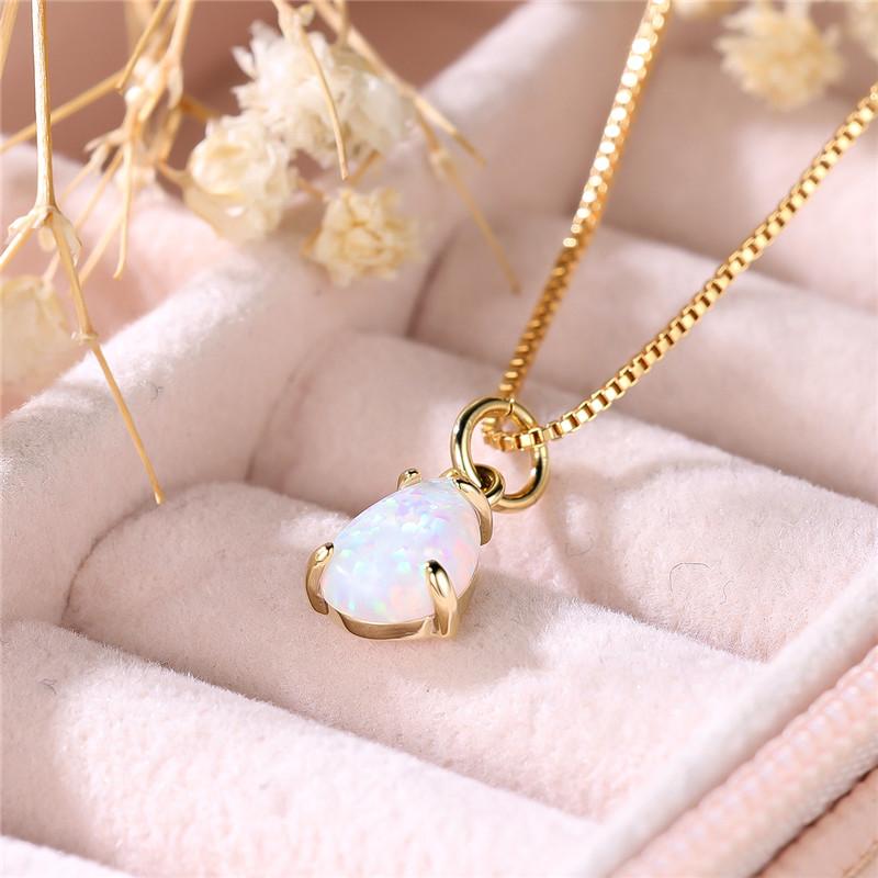 Süßer weiblicher weißer Feueropal-Stein Anhänger Halskette Vintage Silberfarbe Hochzeits Schmuck Geschenk für Frauen