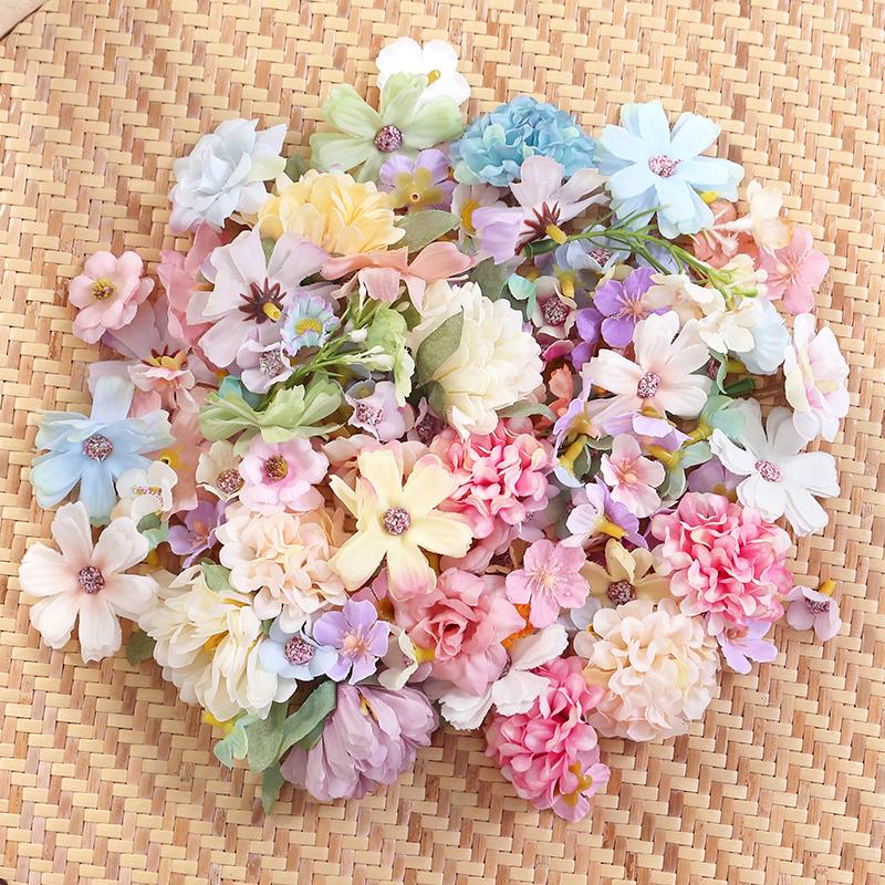 20/50Pcs Mix Artificial Flowers Heads Silk Fake Flower for Home Decor Wedding Marriage Decoration Bride DIY Craft Gift Accessory