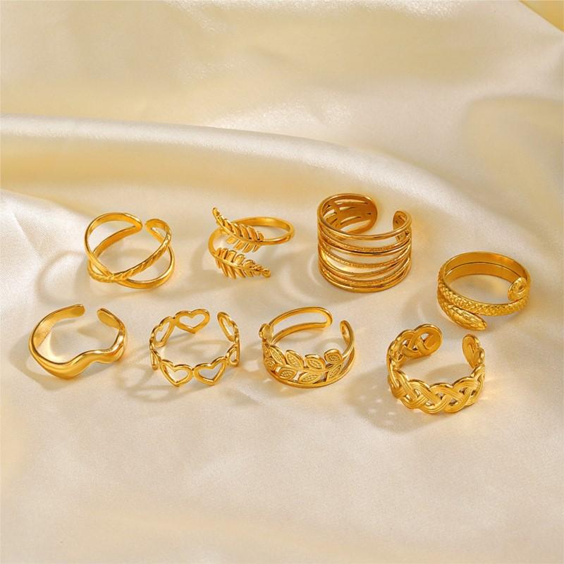Stainless Steel Geometric Heart Leaves Ring For Women Personality Trendy Open Finger Ring Jewelry All Match