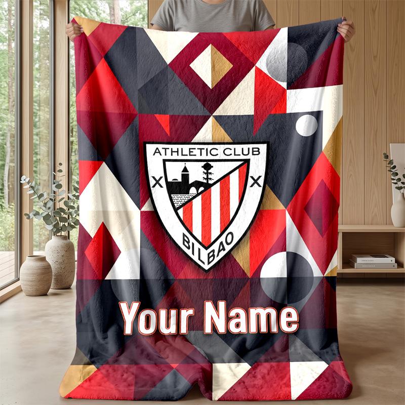 Custom Text Flannel Throw Blanket, Lightweight Cozy Bed Sofa BlanketAthletic Bilbao FC