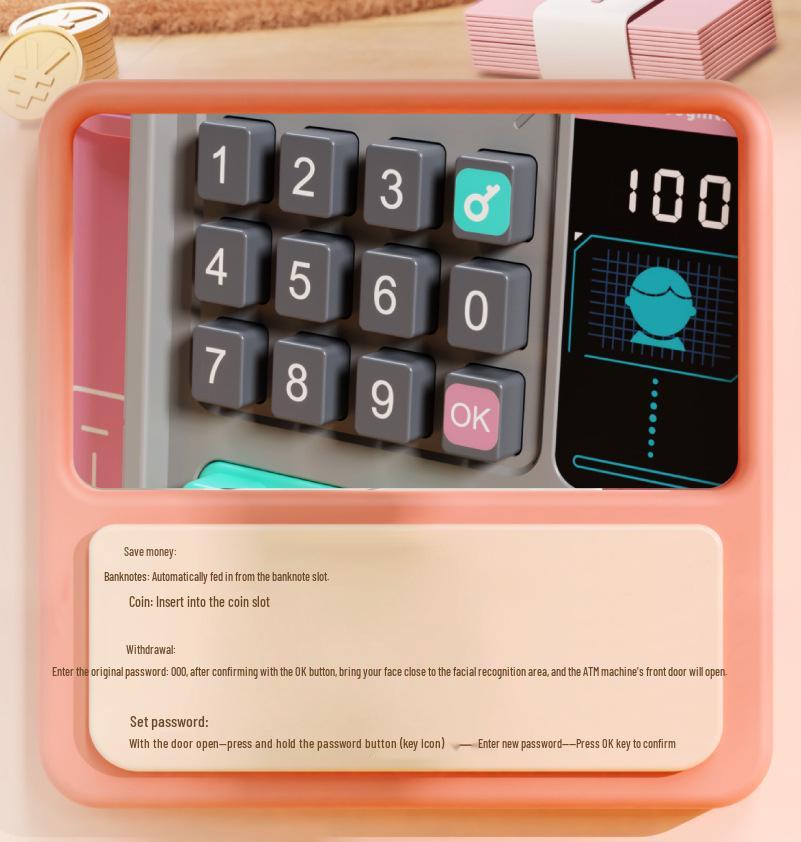 Children's ATM Savings Box: Automatic Deposit & Withdraw, Password-Protected Money Box for Boys & Girls.