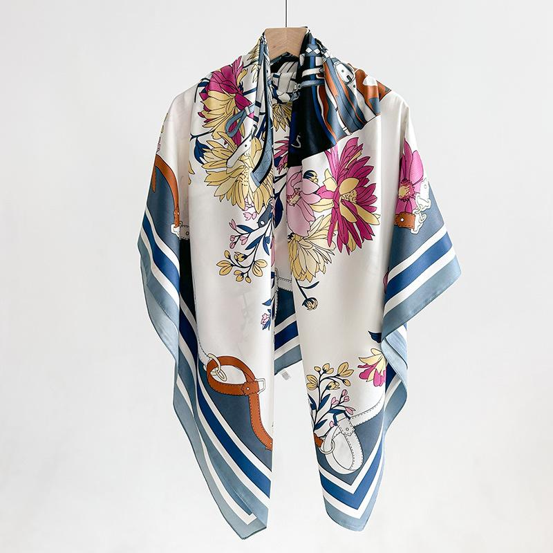 Vintage high-end women's light luxury fashionable design printed 111 twill square scarf, Korean trendy thin shawl