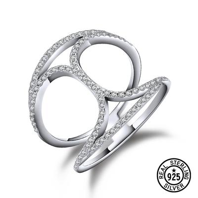 925 Sterling Silver Rings For Women Cute Cystal Zircon Round Geometric Stackable Ring Fashion Party Accessories Jewelry