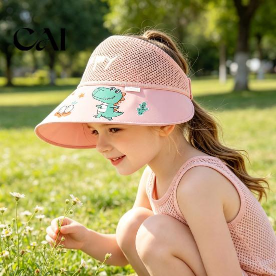 Foldable Quick Dry Hat Mesh Sun Hats for Kids, UV Protection Fishing with Cartoon Dinosaur Prints, Wide Breathable Infant Cap Brim Bucket Hat,