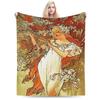 Language of Flowers Alphonse Mucha   Plush Blanket Students  Flannel Throw Blanket For Outdoor Soft Custom DIY Quality Bedspread