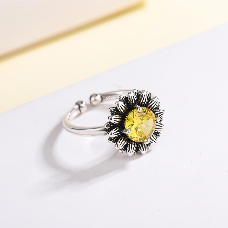 PANJBJ Anello Geometrico in Argento Sterling 925 con Giada di Hotan per Donna Ragazza Regolabile Gioielli Delicati Retrò Regalo di Compleanno Dropshipping