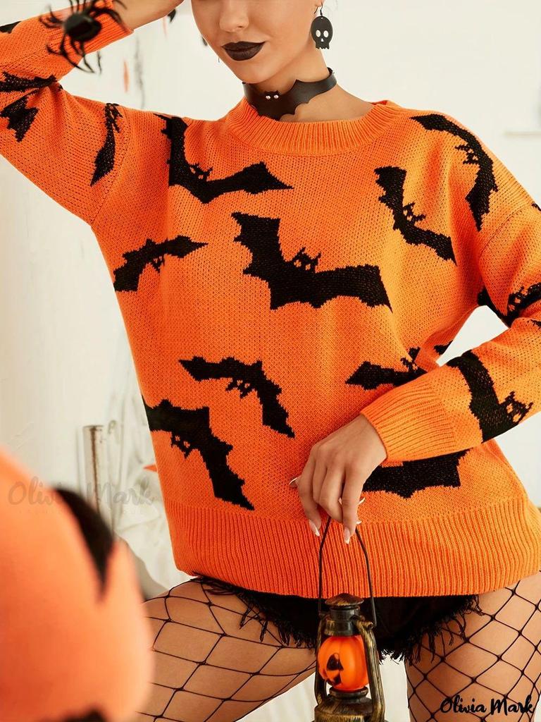 Women's Halloween Jacquard Sweater, Long Sleeve Knitted Top for Autumn/Winter