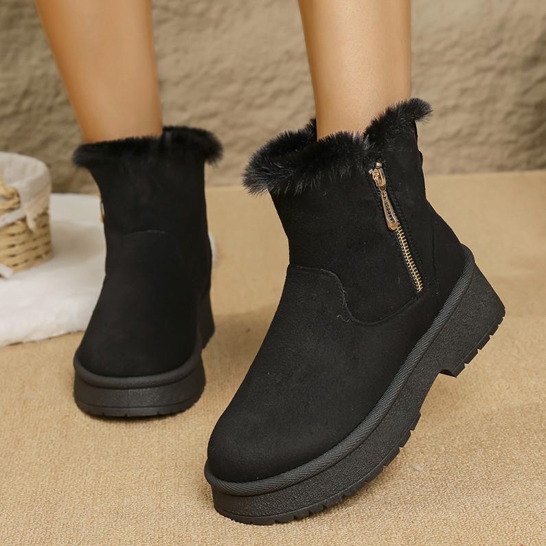 Foreign Trade Cloth Round Head Thick-soled Snow Boots Women's Autumn and Winter New Side Zipper Velvet Warm Short Cotton Boots