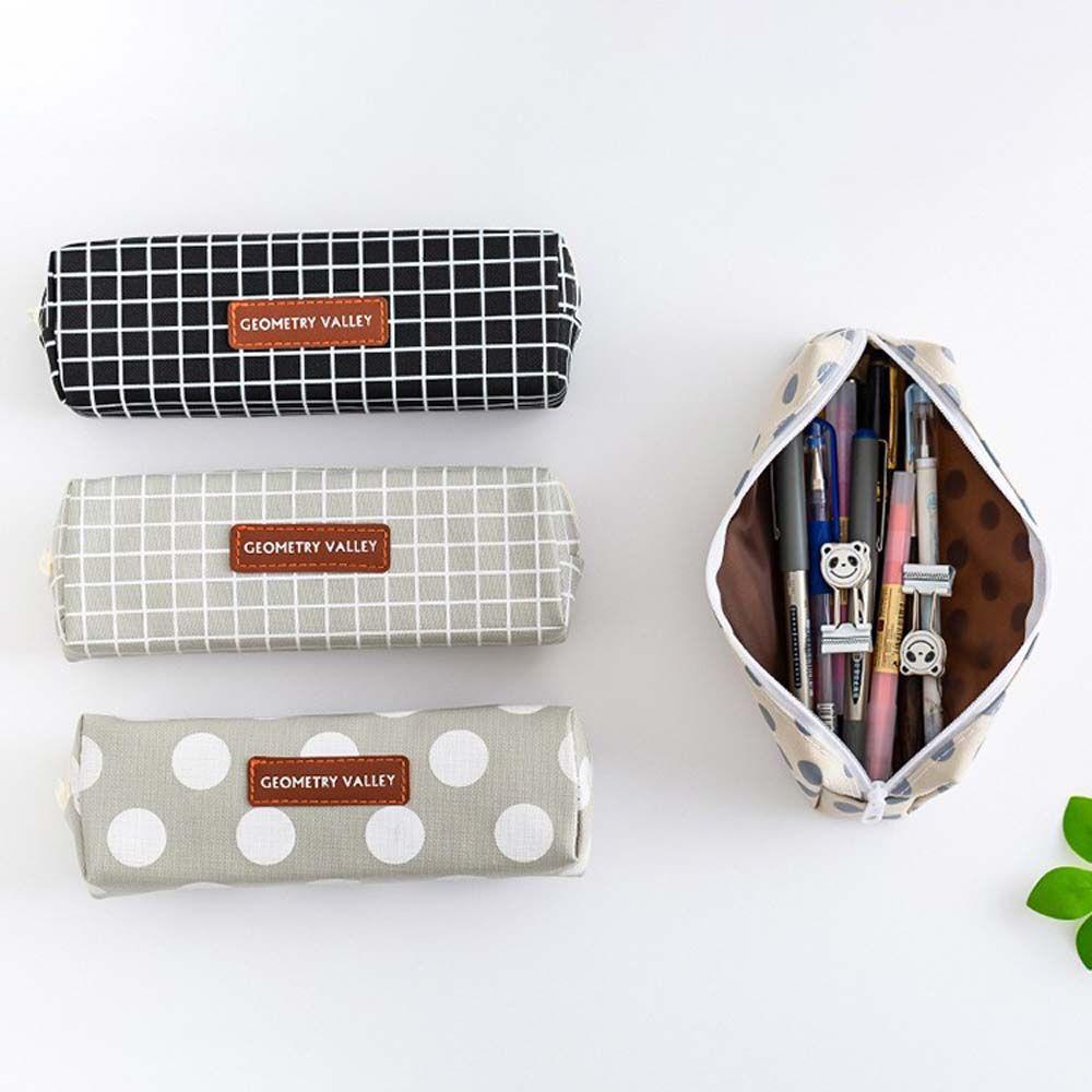Stationery Bag Geometry grid School Supplies Pen Holder Canvas Pencil Case Pen Case Pencil Pouch