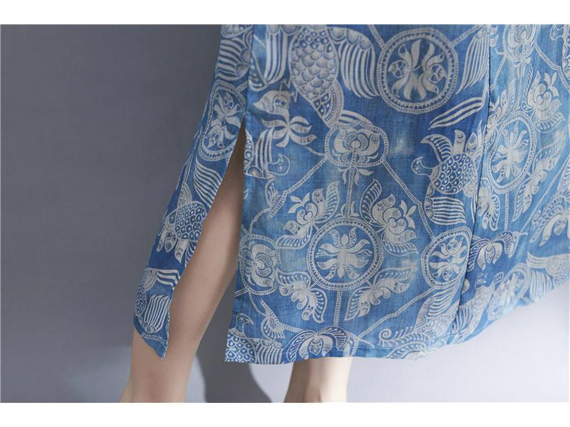 Retro Print Ethnic Style Plus Size Cheongsam Dress for Women