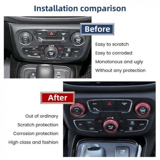 3PCS Red AC Control Knob Covers for Jeep Compass 2017- Interior Accessories