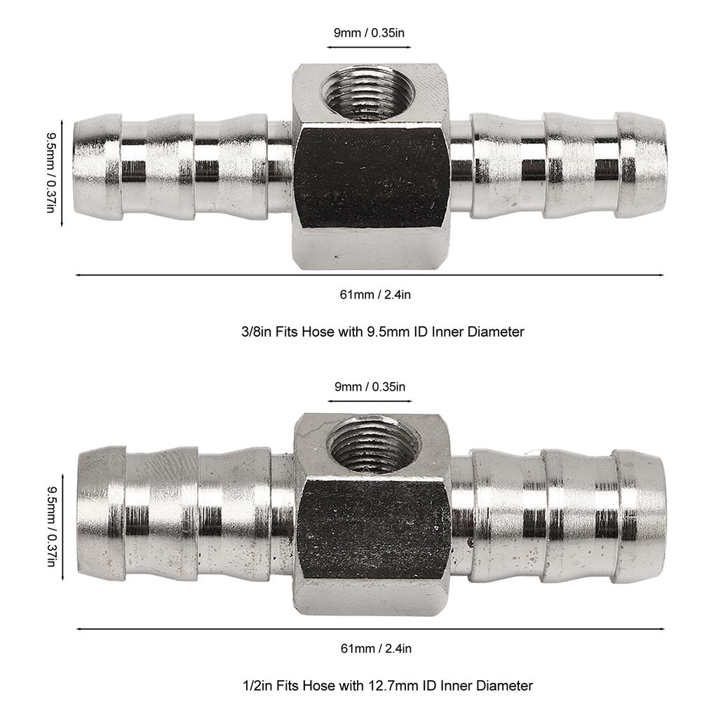 Fuel Pressure T Fitting Adapter T Fitting Adapter 304 Stainless Steel Rubber High Performance For Fuel Pressure Gauge Or Sensor Fuel System 2