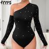Women's Fashion Casual Polka Dot Print Spring Fall Long Sleeve Oblique Collar Bodysuits