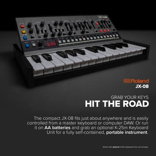 Roland JX-08 Synthesizer: Authentically Reproduces the Sound of the JX-8P, Battery-Powered, and Equipped with a Portable Speaker