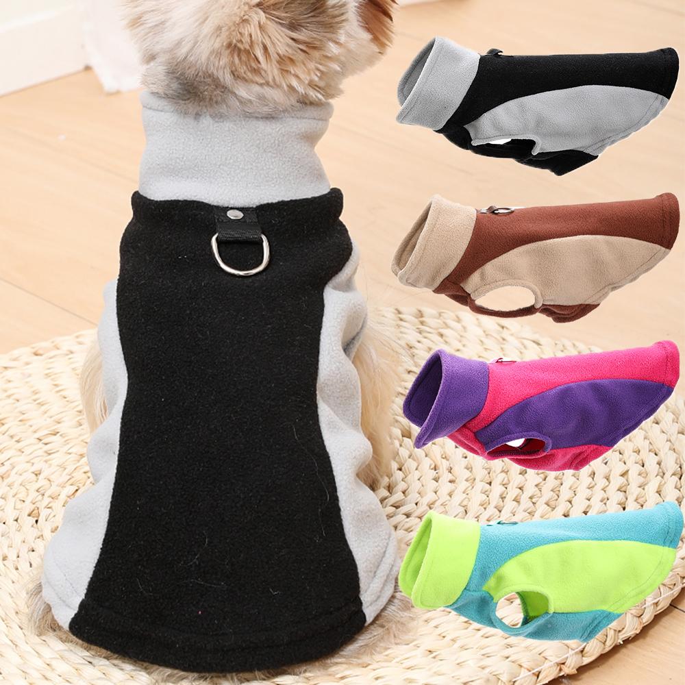 Fleece Dog Jacket D-ring Soft Cozy Warm Overalls Open Collar Splicing Cat Coat Sleeveless Puppy Clothes For Dog Cat