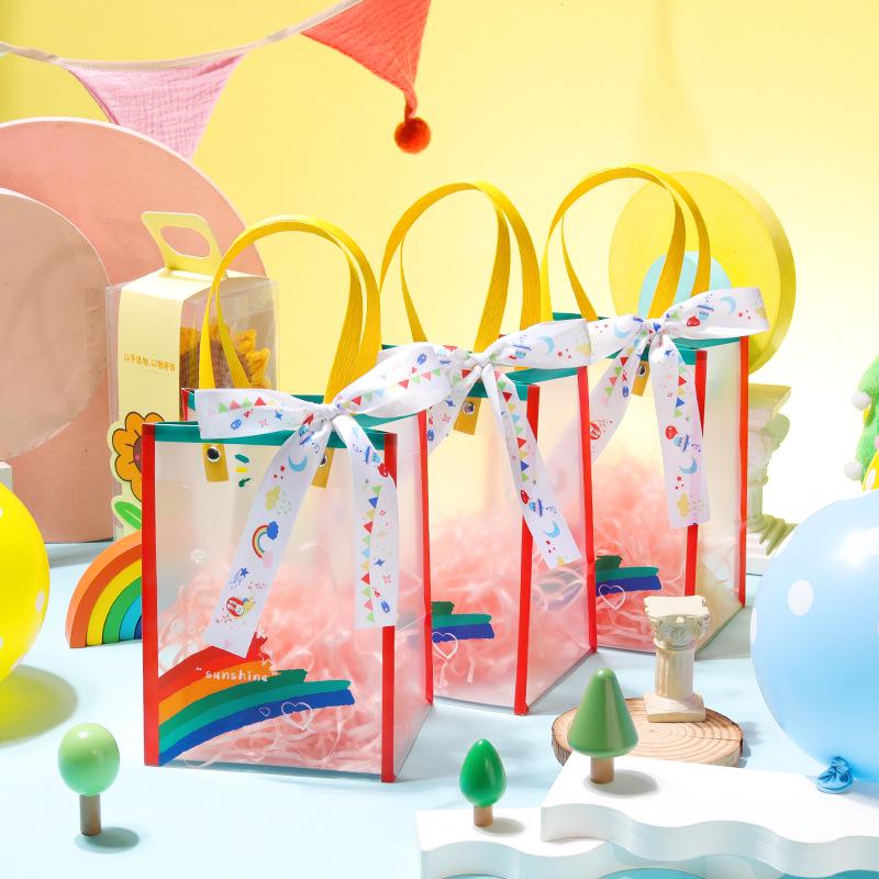 Kindergarten Party Favor Gift Bag with Transparent Handle for Back-to-School and Birthday.