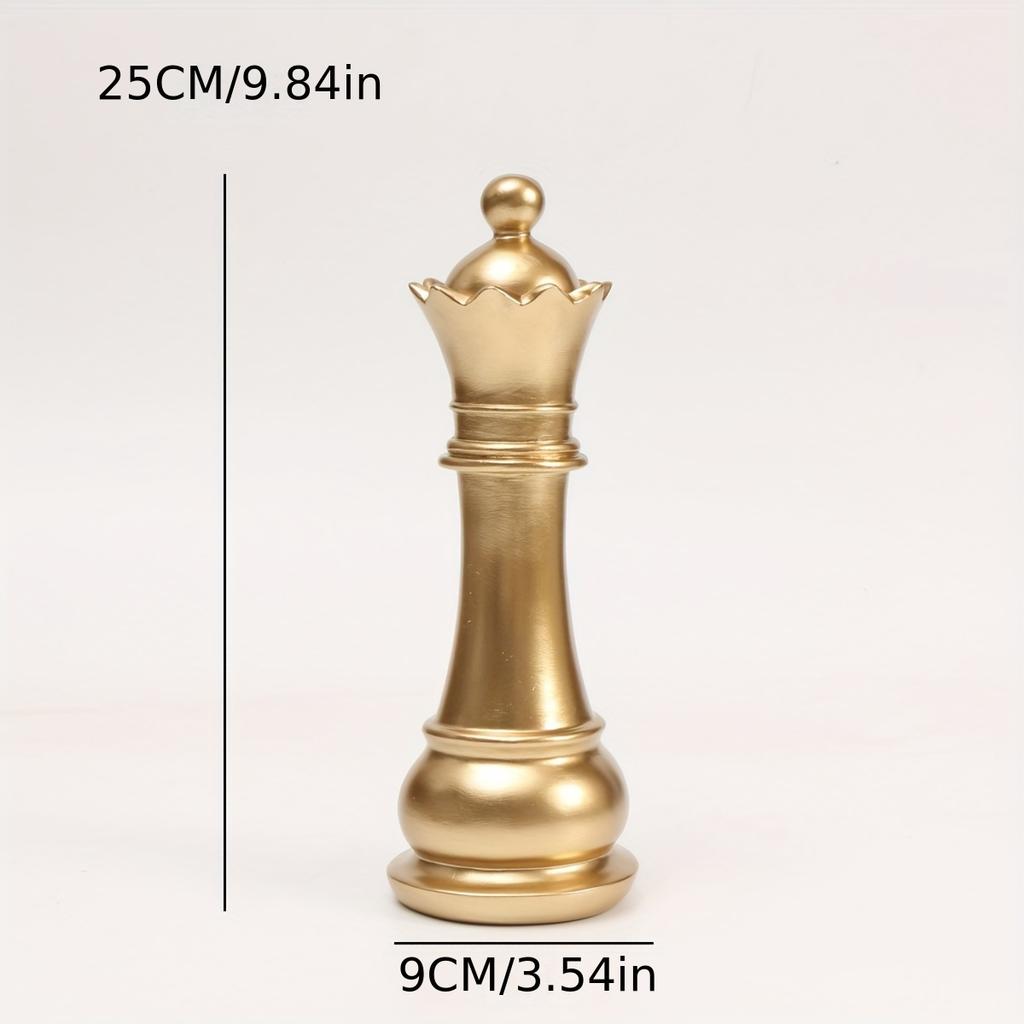 1pc International Chess Sculpture Decoration, Resin Chess Statue, Gold Chess Pieces Window Display Ornament, Creative Home Decor