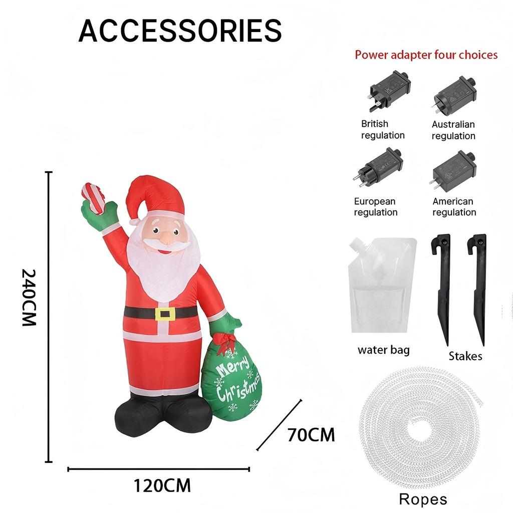 7.87FT Yard Party Decoration Inflatable Santa Claus Gift Bag Toy LED Light Xmas Home Ornaments Supplies Christmas Holiday Gift