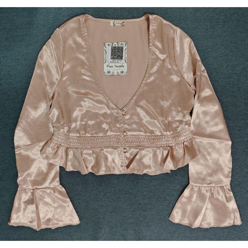 

FP Искусственный шелк Перламутровый материал Рюши Свободный Повседневный Домашний Топ и Брюки Костюм Rose Gold Tops XS(No refund)