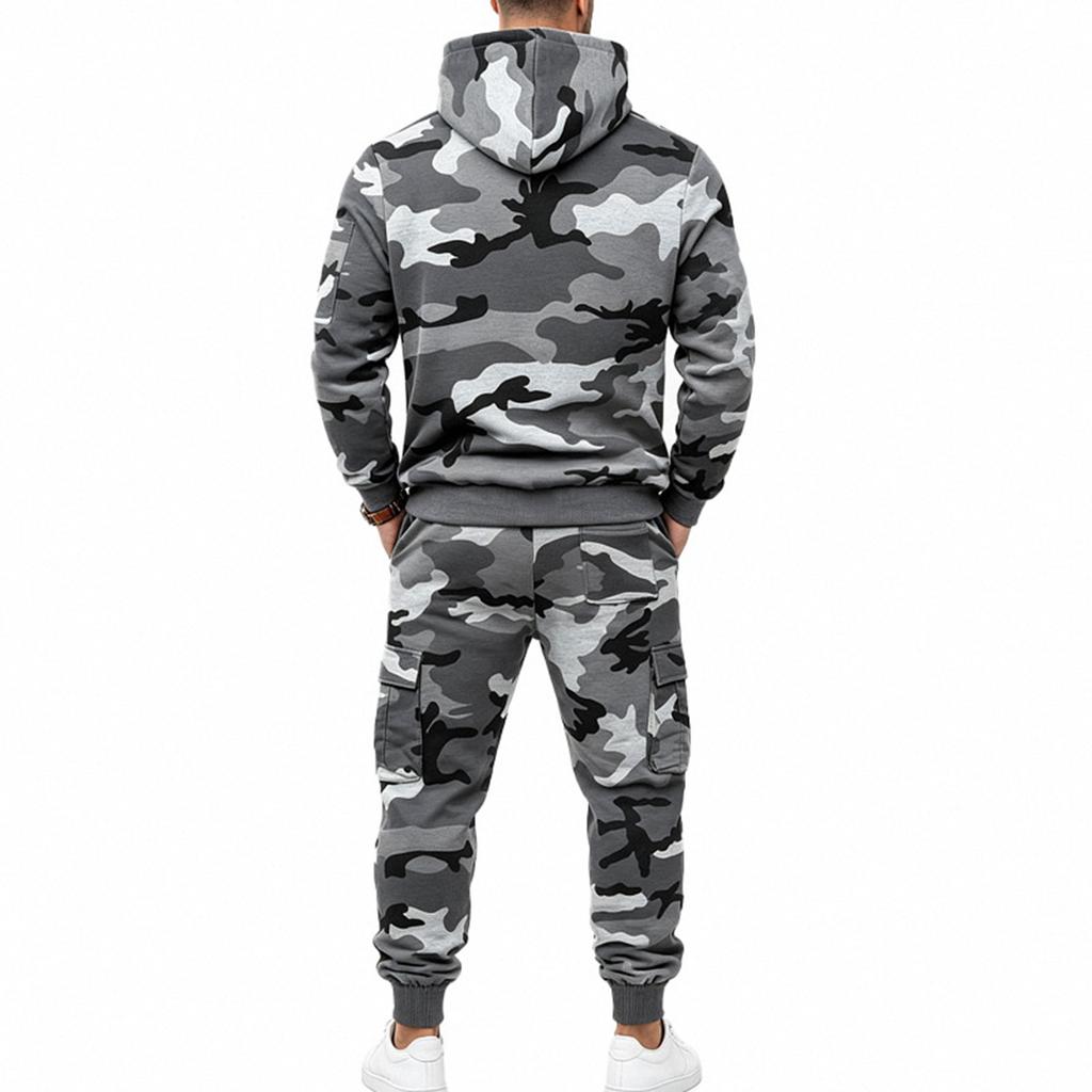 Men's Camouflage Hooded Sweatshirt and Sweatpants Set - Casual Athletic for Cold