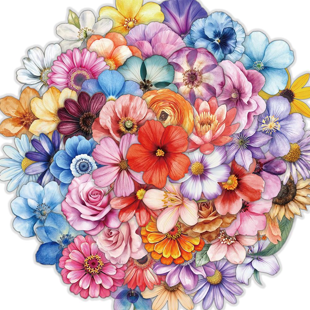 

50PCS Vintage Flowers Stickers Aesthetic DIY Guitar Skateboard Stationery Luggage Scrapbooking Ins Style Laptop Suitcase Sticker
