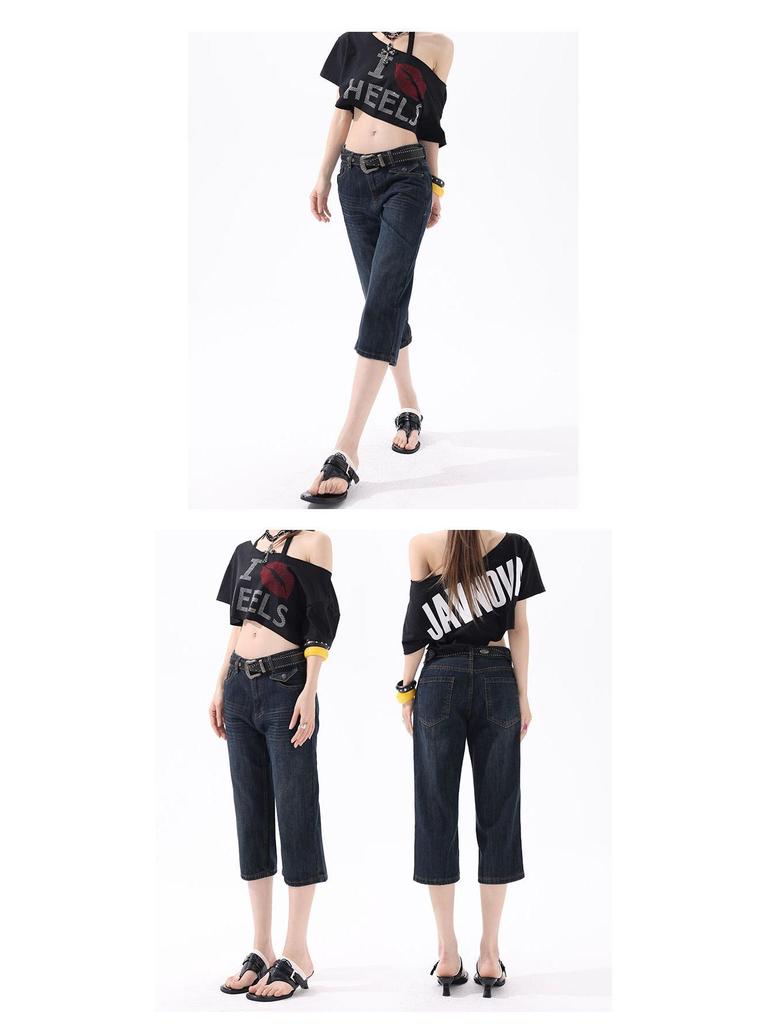Women's Retro High-Waisted Slimming 7-Point Denim Capri Pants - Summer 2026 Collection