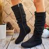 High Stack Boots Autumn New Pointed Toe Side Zipper Soft Sole Non-Slip Wear-Resistant Pleated Low Heel Shoes