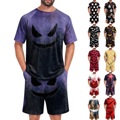 Men's Halloween Casual Pajama Set Short Sleeve Top and Shorts Comfortable Homewear Two Piece Lounge Set for Relaxation
