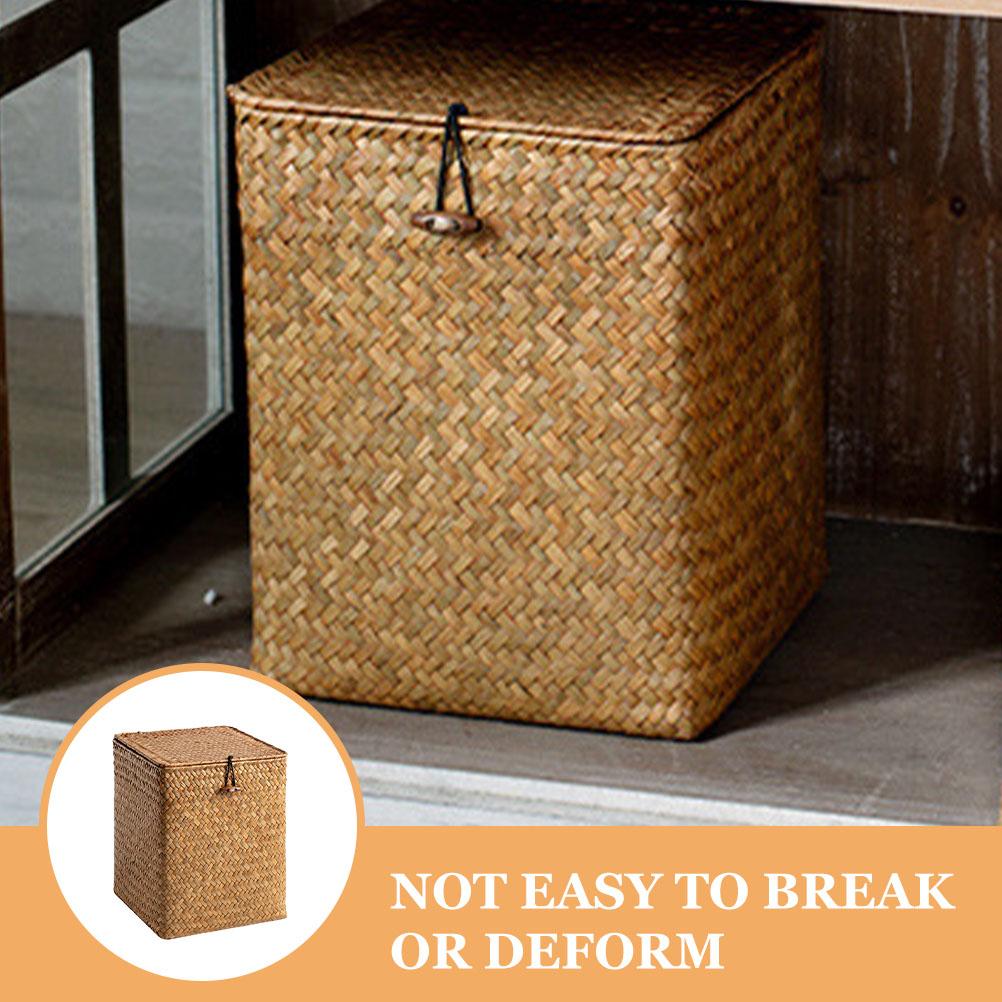 Woven Storage Basket Handmade Natural Seagrass Box Bedroom Decorative ganizer Household Rustic Sundries Holder 28.00X23.00X23.00CM