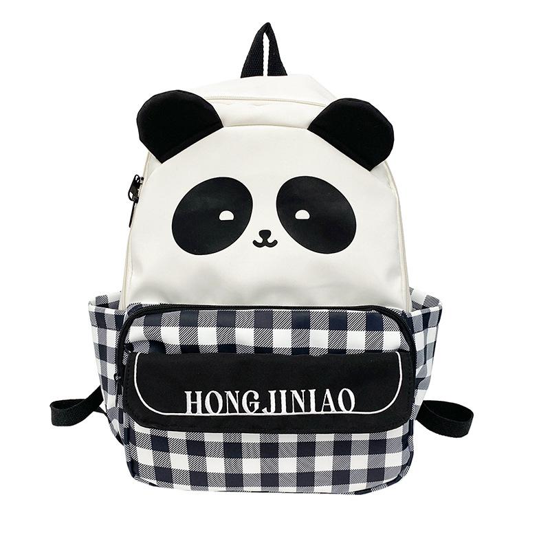 New plaid versatile casual girl backpack cute cartoon panda schoolbag female primary school junior high school student backpack
