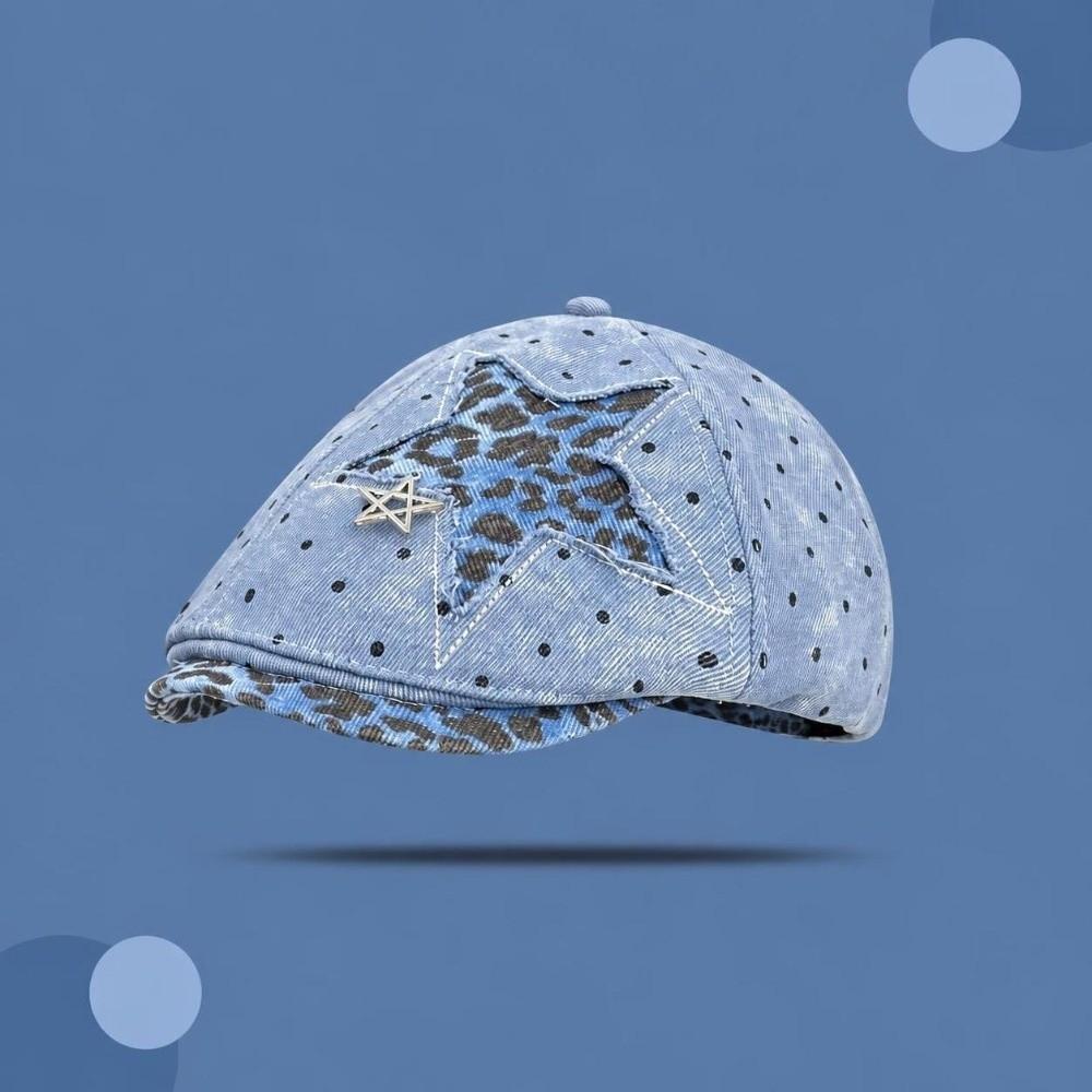 Leopard Denim Beret Hat Star Rivet Baseball Hat New Newsboy Cap  Y2K