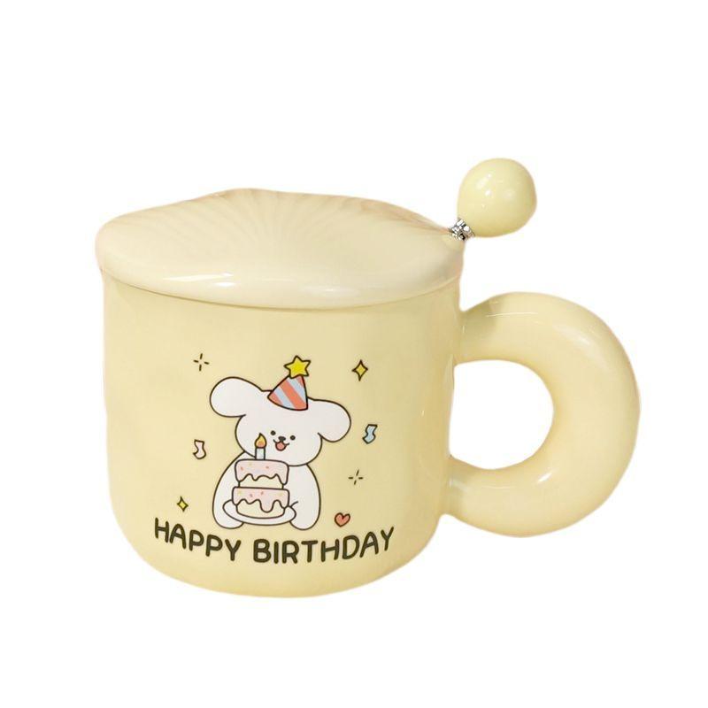 Cute Puppy Cake with High Value Mug with Lid and Spoon To Send A Girl's Birthday Gift To Commemoratively