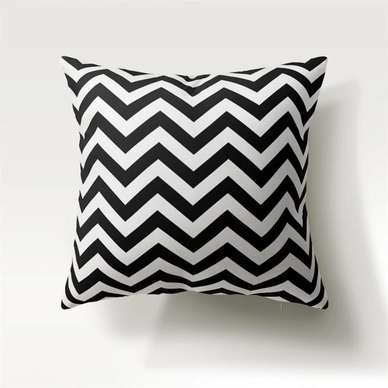 Black and White Geometric Pattern Printed  Polyester Cushion Cover for Home Living Room Sofa Decorative Pillowcase