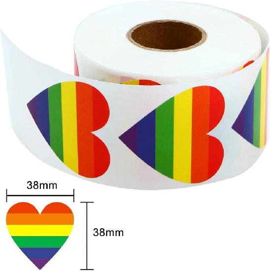 ONPRESS 500Pcs Gay Pride Stickers Rolls Self-Adhesive LGBTQIA+ Support for Parades Rainbow Heart Stickers Pride Month Events Festival Party
