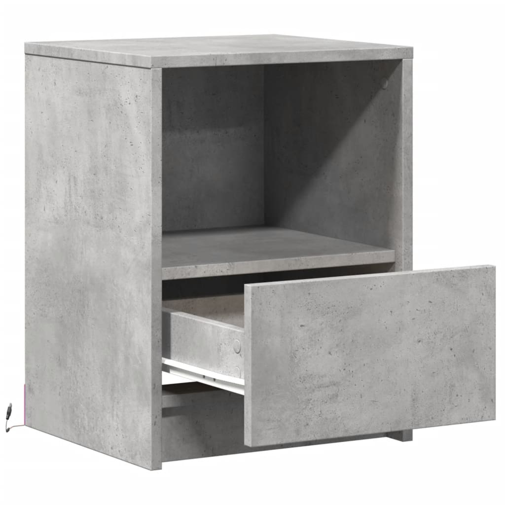 Nightstand with LED Lights Concrete Grey Wood Based Material