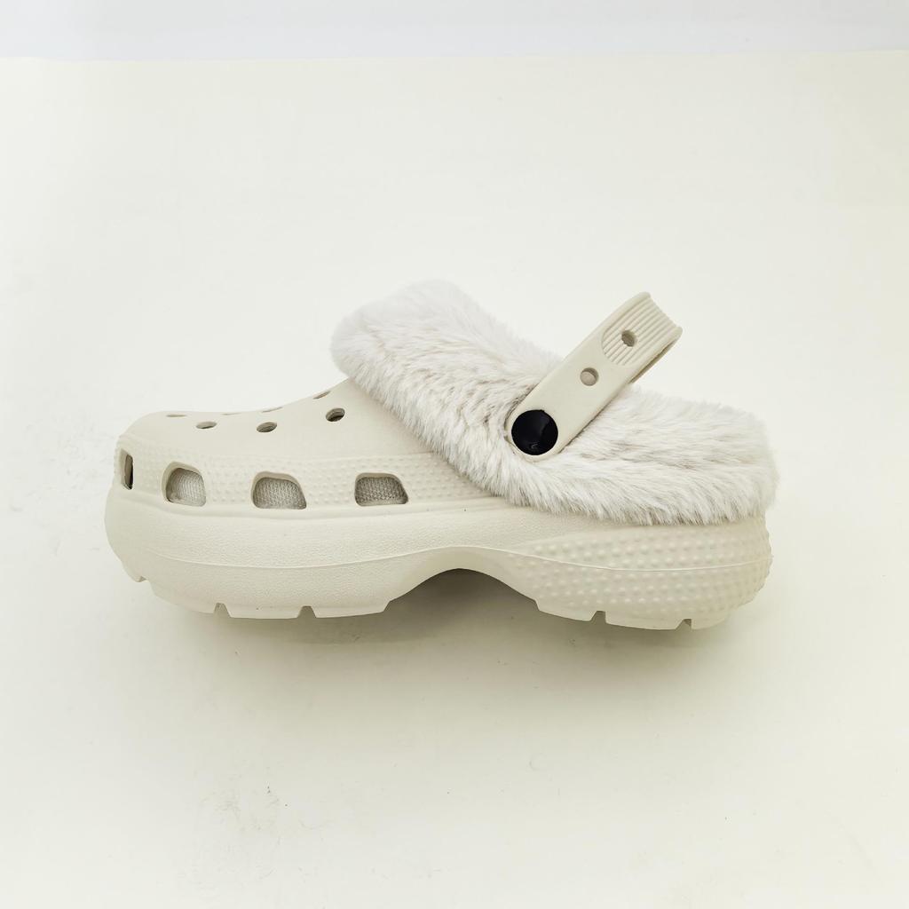 Women's Fleece-Lined Detachable Cotton Slippers - Autumn/Winter Fur Shoes with Hole Design