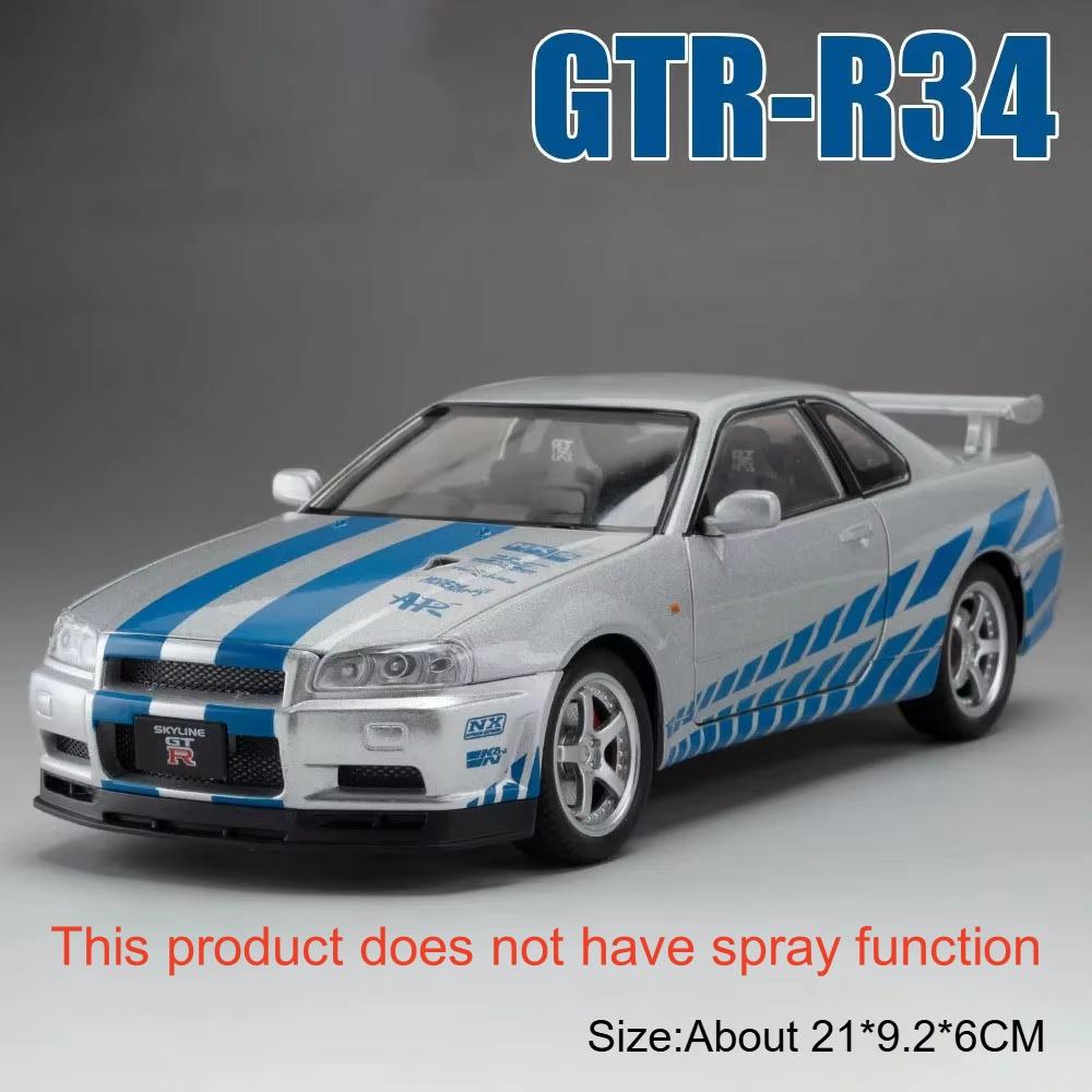 1:24 Scale GTR Track Version R34 Car Model Toy Doors Opened Sound Light Shock Absorption Vehicle Models Boys Christmas Gifts