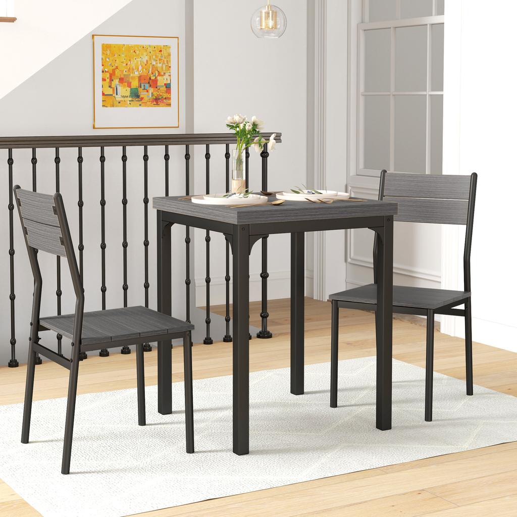 Three-Piece Minimal and Compact Dining Set, Grey Wood Effect