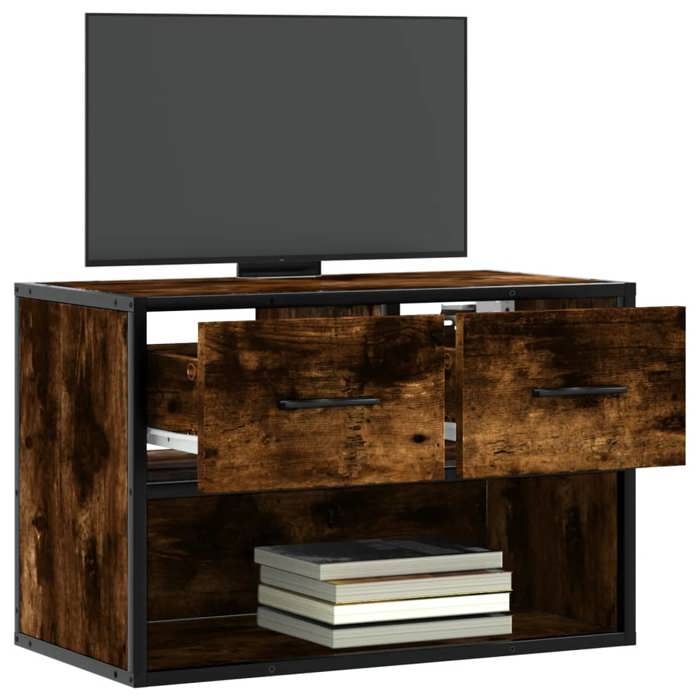 VidaXL Meuble TV chêne fumé 60x31x39,5 cm bois d'ingénierie et métal, support TV, armoire média, console TV, meuble HiFi, 848911