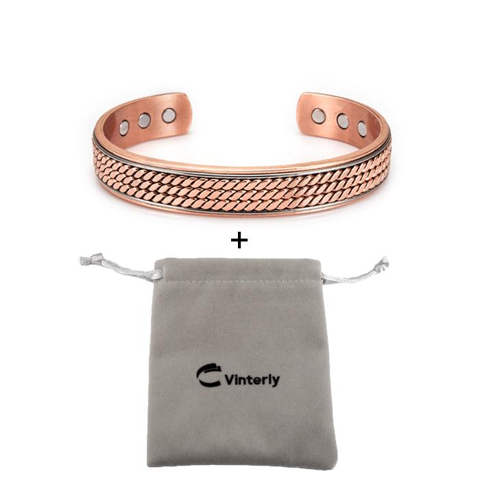 Vinterly Twisted Pure Copper Bracelet for Men Women Magnetic Therapy Adjustable 12mm Wide Health Energy Bangles Magnet Jewelry