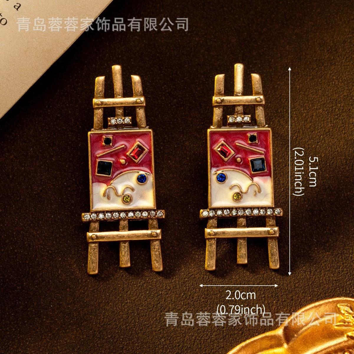 

Unique Exquisite Art Drawing Board Shaped Earrings From Ancient Times Versatile Niche Design Inlaid With Zircon Creative