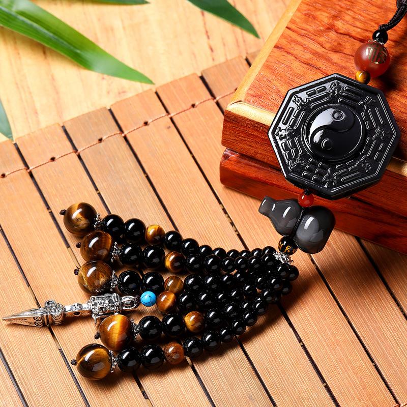 Natural obsidian Car Accessorie Safe travel Blessing Pendant Auto Rearview Mirror Ornaments Birthday Gift Auto Decoraction