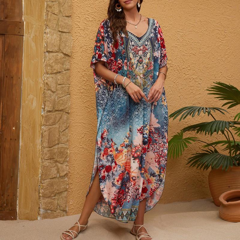 Womens Loose Beach Cover Up Kimono Style Swimwear Overlay UV Protection Lightweight Long Robe Pool Vacation