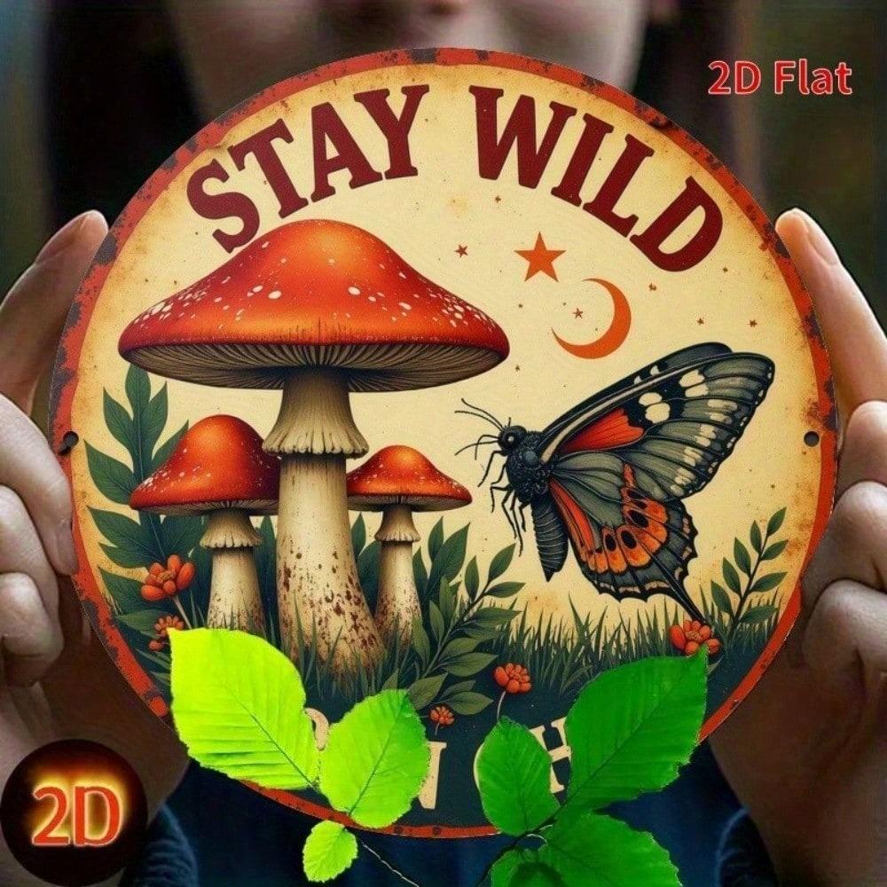 Stay Wild 8 Inch Round Metal Wall Art Vintage Farmhouse Home Decor Rustic Tin Sign Weathered Iron Plaque For Bar Cafe
