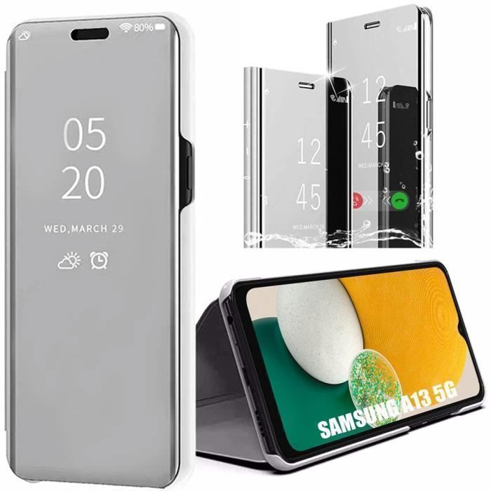 Coque - Samsung - Galaxy A13 5G - Argenté - Fenêtre Translucide - Semi-rigide