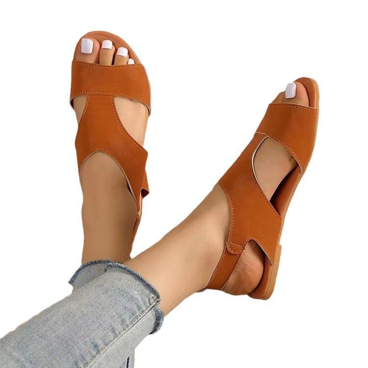 One-word Buckle Sandals Women's 2025 Spring New Large Size 43 Sandals Flat Round Head Beach Women's Sandals