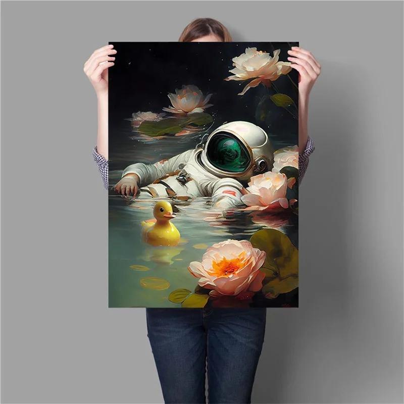 My Space Date Mural My Space Surfing Day Canvas Posters Prints Astronaut's Space Journey Canvas Painting for Home Room Decor