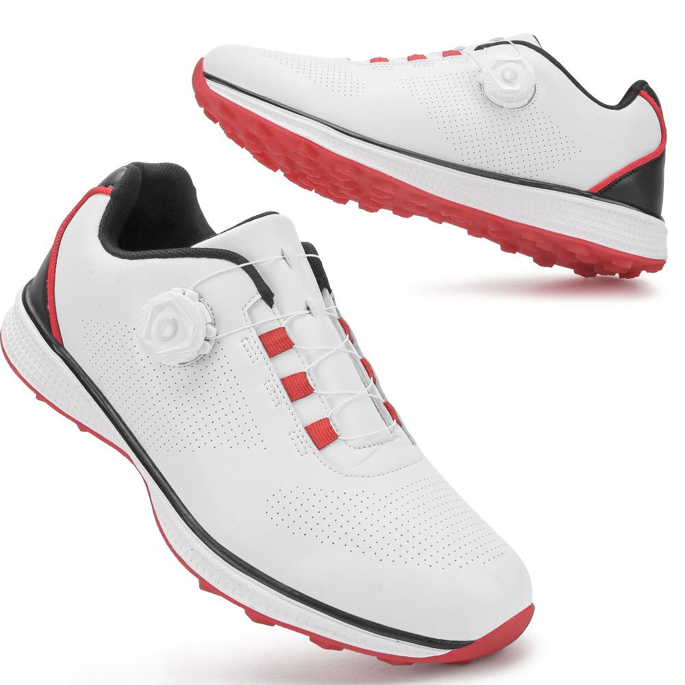 Men's Waterproof Breathable Golf Shoes with Fixed Spikes and Buttons