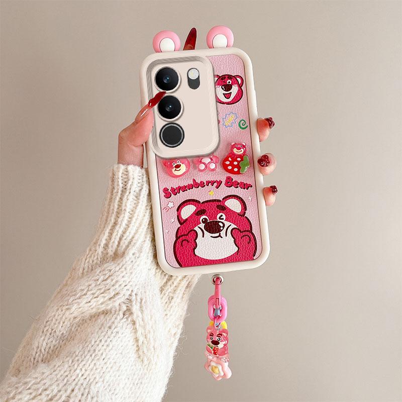 KEYSION Śliczne etui z motywem ucha 3D z kreskówkową grafiką do VIVO V29 5G z bransoletką Miękki silikonowy pokrowiec na telefon odporny na wstrząsy do VIVO V29 5G